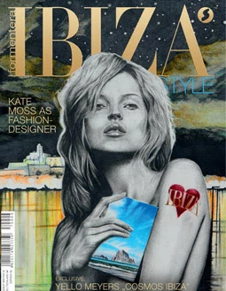 Ibiza Style cover, autumn 2007: portrait of Kate Moss by Olaf Neumann, drawing with coloured image elements