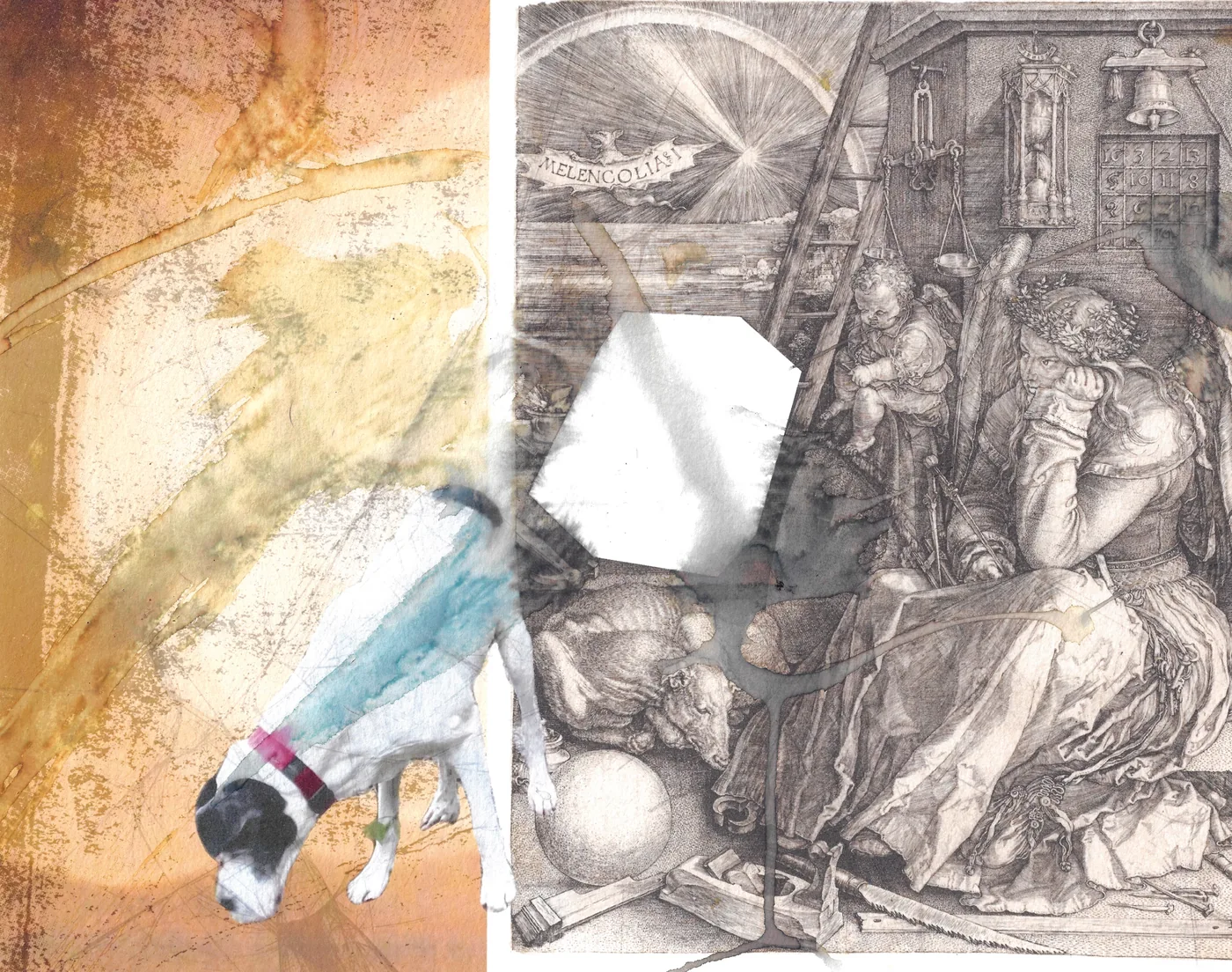 Mischtechnik: Dürers Melencolia mit der Dogge Scully